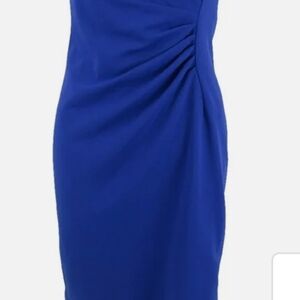 Calvin Klein Blue Ruched One Shoulder Cocktail Dress